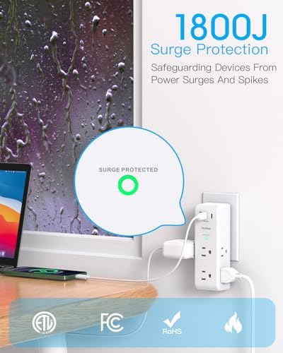 Surge Protector Outlet Extender with Rotating Plug, Multi Plug Wall Outlet - Image 5