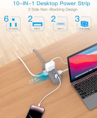 One Beat 10Ft Extension Cord with Multiple Outlets,Flat Plug Power Strip - Image 3
