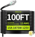 12AWG 100FT Outdoor Extension Cord, Heavy Duty with Lighted End by Seeklyze
