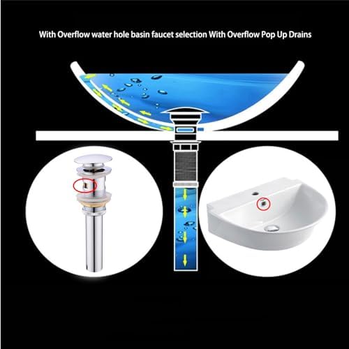 Bathroom Basin Sink Push Button Drain Stopper with Removable Brass Strainer Basket, With Overflow Chrome Push Pop Up Drain Assembly Polished Chrome,83606-1C. - Image 4