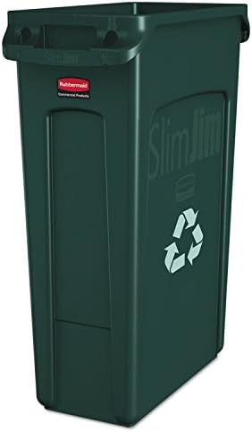 Rubbermaid Commercial Products Slim Jim Plastic Rectangular Recycling/Compost Bin with Venting Channels 23 Gallon Green Recycling (FG354007GRN) by RubbermaidCommercialProducts
