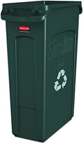 Rubbermaid Commercial Products Slim Jim Plastic Rectangular Recycling/Compost Bin with Venting Channels 23 Gallon Green Recycling (FG354007GRN) by RubbermaidCommercialProducts