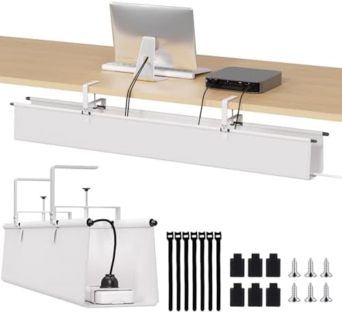 Under Desk Cable Management Tray, 48" Fabric Wire Cord Organizer, White by JOLENSOY