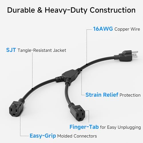 [ETL Listed] Cable Matters 2-Pack 16 AWG 2 Outlet Power Splitter, 1.2ft - Image 5