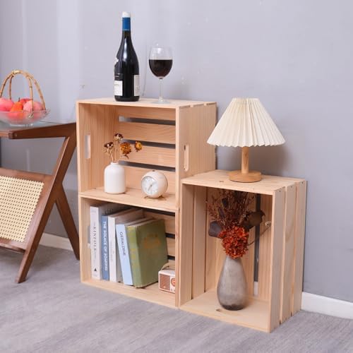 3 Pieces Large Pine Wood Crates For Storage, Unfinished Natural Wooden Crate, Holds Up to 50 Pounds - Image 4