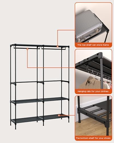 CASAMAYA Clothes Rack, Portable Closet, 54.3 Inch Large Capacity Wardrobe Closet, Clothes Storage Organizer with Shelves and 2 Hanging Rods, Easy to Assembly, Black PCT002B01 - Image 5
