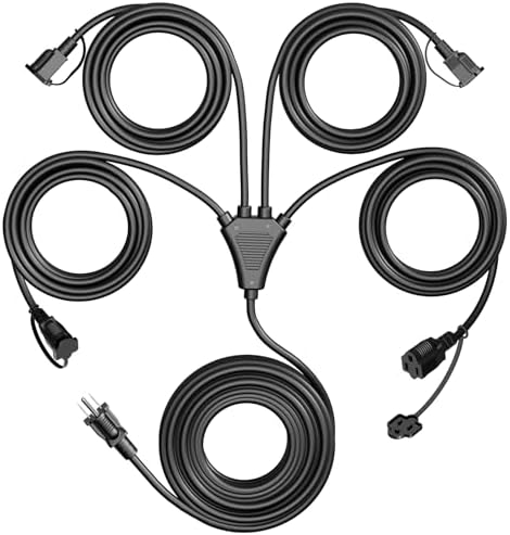 Eversimpleinc Black 1 to 4 Splitter Outdoor Extension Cord 13 FT 4 Outlets by EversimpleInc