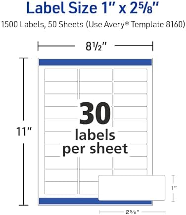 Avery® Easy Peel® Printable Address Labels, Sure Feed® Technology, 1" x 2-5/8" Customizable Stickers, White, 1,500 Blank Mailing Labels, Great for Mailing, Shipping, and More (2-Pack of 08160) - Image 5