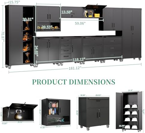 10-Piece Heavy Duty Steel Garage Cabinet System | All-in-One Modular Garage Cabinet Set for Ultimate Workshop Organization | Easy Assembly Garage Storage Cabinets & Tool Bench (Black) - Image 3