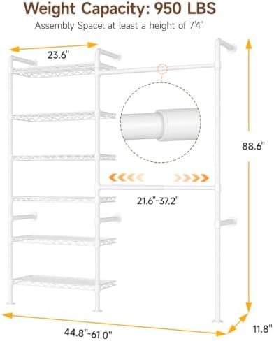 ONBRILL H2 Wall Mounted Clothing Rack, Expandable Industrial Pipe Clothes Rack Garment Racks for Hanging Clothes, Heavy Duty Closet Organizers and Storage in Closet System, White - Image 2