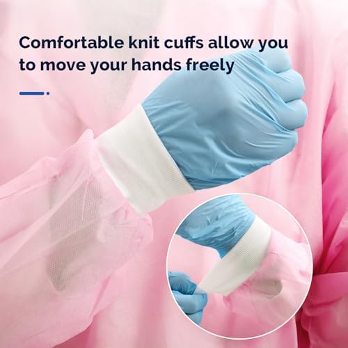 JMU 100 Pack Disposable Isolation Gowns Pink, Long PPE Medical Gowns - Image 3