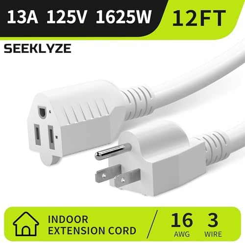 16/3 White 12 FT Extension Cord Indoor for Appliances - Image 2