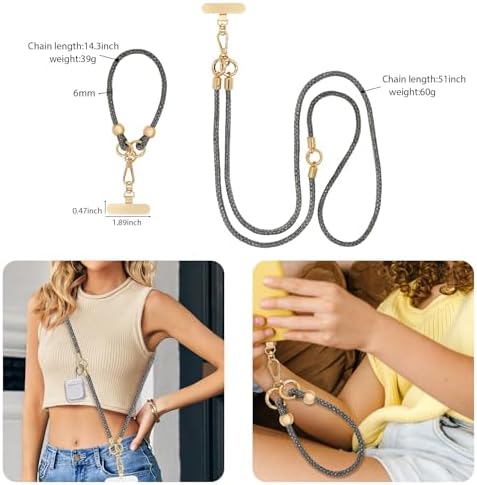 Crystal Phone Strap Crossbody and Wrist Lanyard, Anti Theft Layered & Wrist Strap Cell Phone Neck for Women - Image 5