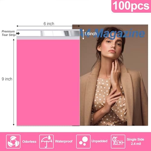 JinRuiKJ Poly Mailers 6x9 Inch, 100 Pcs Shipping Bags, Pink - Image 2