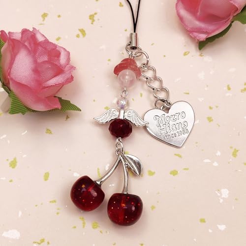Phone Charms Strap Cute Cherry CellPhone Straps Aesthetic Pink Red Black BlueCherry Phone Chain for Camera Keychain Bag Pendant Decor Gift - Image 6