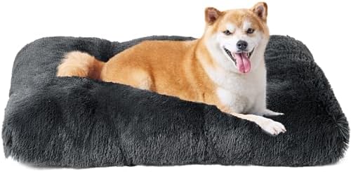EHEYCIGA Fluffy Dog Crate Bed for Large Dogs, Plush Faux Fur Pad, Dark Grey by EHEYCIGA