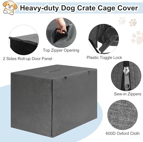 HiCaptain 42-Inch Dog Crate Cover, Waterproof Kennel Cover, Minimalist Gray - Image 2