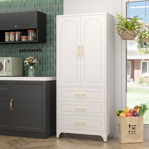 SteeLoong 75”Kitchen Pantry Cabinet, Metal Storage Cabinet with 3 Drawers - Image 2