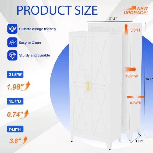 GAIOUS 74.8" Tall Kitchen Pantry Cabinet, Metal File Storage Cabinet White - Image 2