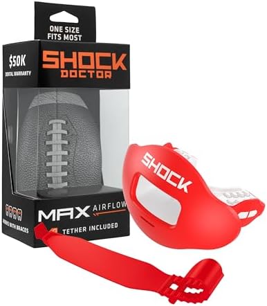 Shock Doctor Lip Guard, Adult and Youth Mouth Guard Football with Strap, Breathable Wide Opening Football Mouthpiece for Youth and Adults OSFA, Shock Doctor Mouth Guards, Max Airflow by ShockDoctor