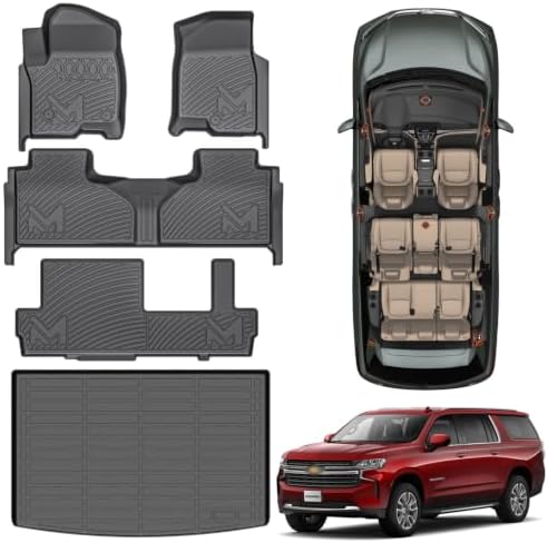 TPE Automotive Floor Mats & Cargo Liner Custom for 2021-2025 Chevy Suburban 8 Seats, All Weather Cover Protection Waterproof Black Liner Front & Rear Row Full Set Car Mats for 21-25 GMC Yukon XL, 5PCS by CMVTAuto