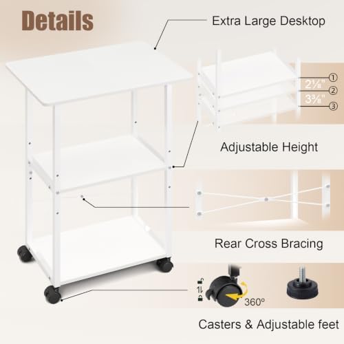 MARTY 3 Tier Large Printer Stand, Mobile Printer Table, Adjustable Shelf - Image 6