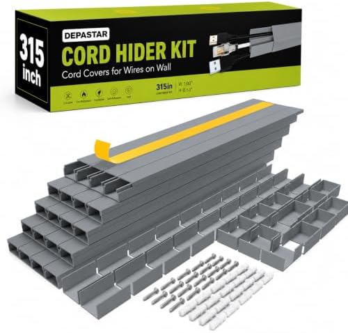 315” Cord Hider Kit, Gray Cable Raceway for Wall Mounted TV Wires, Wire Cover with Adhesive Tape, Screws and Connectors for Home Office Cord Management by DEPASTAR