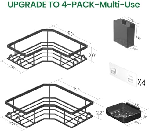 Adhesive Shower Caddy, 4 Pack Corner Bath Organizer, Rustproof Stainless Steel Shower Shelves with Large Capacity, No Drilling Shelves for Bathroom Storage, Home, Kitchen Décor - Image 2