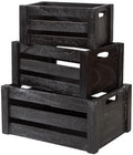 Set of 3 Nesting Wooden Crates, Small Rustic Farmhouse Wood Storage Boxes with Handles, Stackable Compact Organizer Bins for Kitchen Bathroom Bedroom Decor, 3 Sizes & 3 Colors (White, Brown, Black) by Unknown
