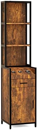 OmySalon Salon Station 3-Tier Storage Shelf, Barber Stations Beauty Spa Equipment Hair Styling Cabinet with 1 Drawer, 1 Storage Cabinet, 3 Hair Dryer Holders, Rustic Brown by OmySalon