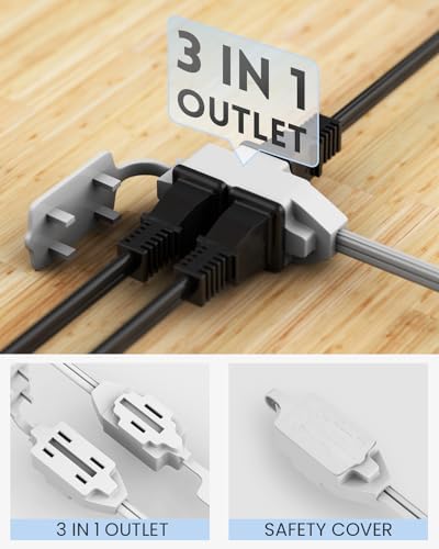 PLUGTUL Indoor Extension Cord 3 FT | 2 Prong White Extension Cord, 3 Polarized Outlets with Safety Cap Protect for Home Office, 16/2 SPT-2 ETL Listed, 3 Pack - Image 5