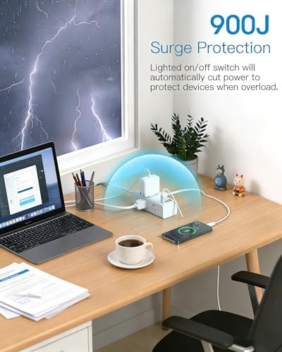 Flat Plug Extension Cord 25Ft, Surge Protector Power Strip 25 Ft Long Cord - Image 4