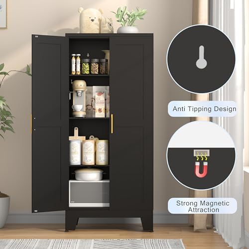 GAIOUS 61.02" Kitchen Pantry Cabinet, Black Metal Pantry Storage Cabinet - Image 5