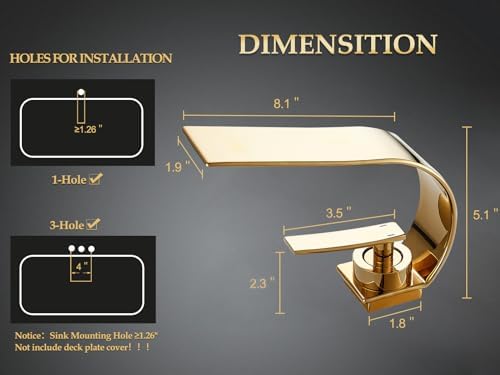 becola Modern Bathroom Sink Faucet, Single Handle Bathroom Faucets for Sink 1 Hole, Low Arc Touch On Faucet, Gold Hot and Cold Water Mixer Tap with Deck Plate - Gold - Image 6