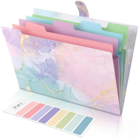 SKYDUE Expanding File Folder with 5 Pockets, Cute Accordion File Organizer, Letter Size Filing Folder, Letter Size Folders for Documents, School Office Supplies Marble Pink by SKYDUE
