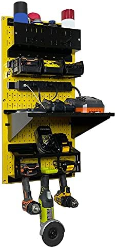 Wall Control Power Tool Storage Organizer Kit Cordless Drill Holder Charging Station Rack 16” x 32” Metal Pegboard Organization System (Yellow Pegboard) - Image 3