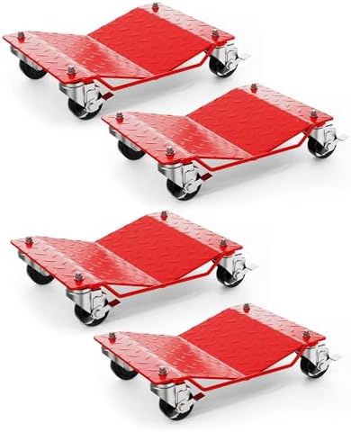 Garvee Car Wheel Dolly Set of 4,6000 LBS Capacity Heavy Duty Vehicle Mover Dolly with Brakes for Moving Cars, Trucks, Trailers and Motorcycles, Red by Garvee