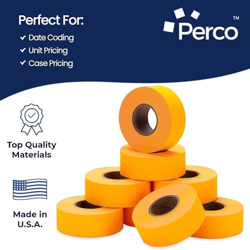 Perco 1 Line Fluorescent Orange Labels - 8,000 Blank Price and Date Gun Labels for Perco Lite, X, Plus and Pro 1 Line Price and Date Guns - 8 Rolls, 1 Sleeve - Made in USA - Image 4