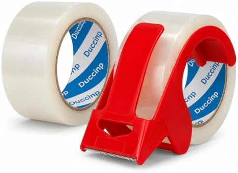Clear Packing Tape 1.88 Inch x 60 Yds x 2 Rolls, Packing Tape with Dispenser, Heavy Duty Packaging Tape, Strong Adhesive Moving Tape, Tear Resistant, Easy Tear, No Residue for Shipping by Duccinp