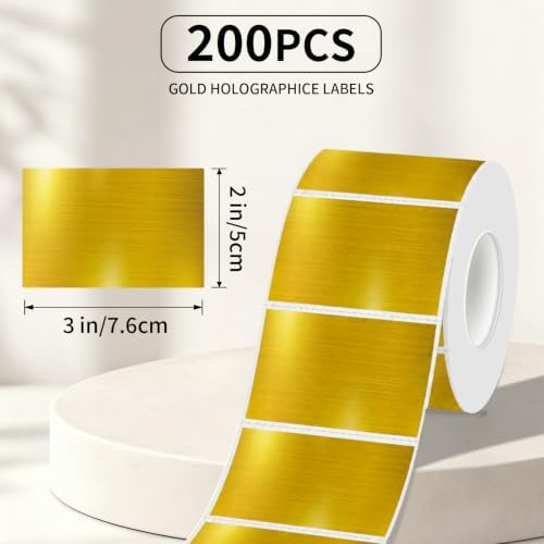 2 * 3Inch Holographic Gold Thermal Labels, Waterproof Printable Direct Thermal Stickers, Self-Adhesive for Small Business Logo, QR Code, Price Tag & Packaging, 200Pieces/Roll - Image 3