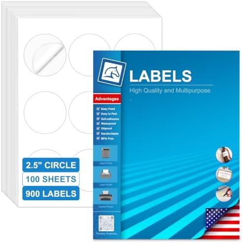 2.5" Round Labels, Printable for Laser & Inkjet, 900 Labels by Unknown