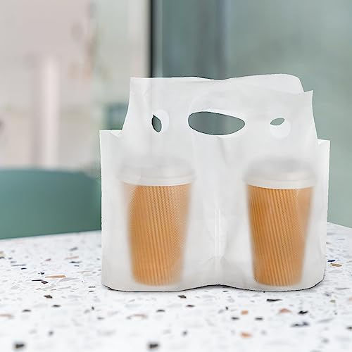 DEAYOU 200 PCS Handle Drinking Poly Bag, Clear Plastic Drink Packaging Bag for Delivery, 15" L x 11" H Hanging Hole Cup Carrier Container with Handle for Take Out, Beverage, Hold 2 Cup, 33 OZ of Each - Image 6