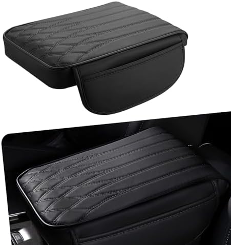 1 PC Car Center Console Cover, Leather Center Console Protector with 2 Storage Bags, 12.59" x 8.66" x 1.96" Armrest Pad, Universal Car Armrest Storage Box for Most Vehicles (Black) by Yumfugu