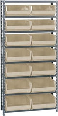 Quantum Storage Systems QSBU-250IV Giant Open Hopper Steel Shelving System, 12" D x 36" W x 75" H, with 8 Shelves and 14 QUS250 Bins, Ivory by QuantumStorageSystems