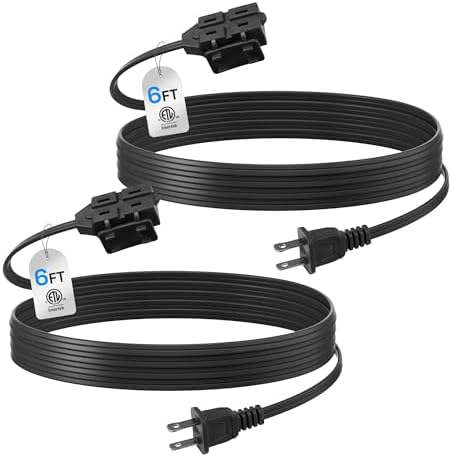BN-LINK 6ft Indoor Extension Cord, 2 Pack, 3-Outlet Polarized Flat Cable, Household Power Cord for Home, Office, and Holiday Decorations, Black by BN-LINK
