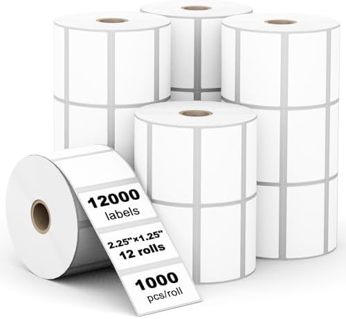 (12,000 Labels/12 Rolls) Labelebal 12 Rolls,1000/Roll -Zebra 2.25" X 1.25” Direct Thermal Labels - Perforated Stickers for Barcode Address, Compatible with Zebra & Rollo & MUNBYN Desktop Printer by Labelebal