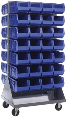 Quantum Storage Systems QMD-36H-240BL Mobile Double Sided Gray Louvered Rack System with Bins, 36” L x 25” W 72” H, Blue by QuantumStorageSystems