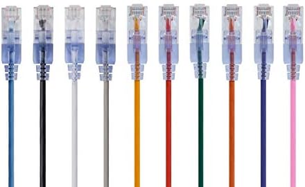Monoprice SlimRun Cat6A Ethernet Patch Cable - Snagless RJ45 UTP Pure Bare Copper Wire 10G 30AWG 1ft Multicolor 10-Pack by Monoprice