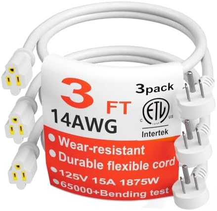 HUANCHAIN 14 Gauge 3 FT 3 Pack White Flat Plug Extension Cord, Indoor by huanchain