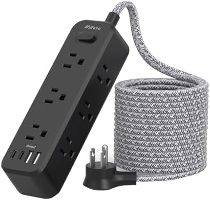 10FT Power Strip, 13-in-1 Long Extension Cord with Multiple Outlets with 9 Wide Spaced Outlets and 4 USB Ports, Flat Plug Wall Mount Charging Station for College Dorm Room Essentials, Office, Black by Mifaso
